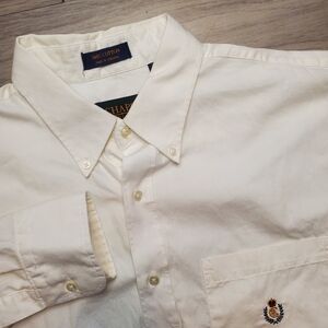 Chaps Ralph Lauren Solid White Button Down Shirt Mens 17-32/33 Long Sleeve